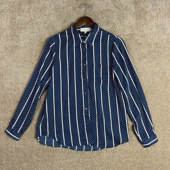 L' Academie The Classic Button Up Shirt Womens Size Small Navy/White Stripe‎ Top - Picture 4 of 12
